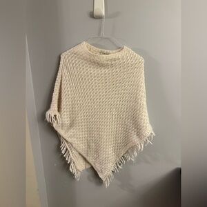 Cocogio Italian Knit Fringe Poncho Cream One Size